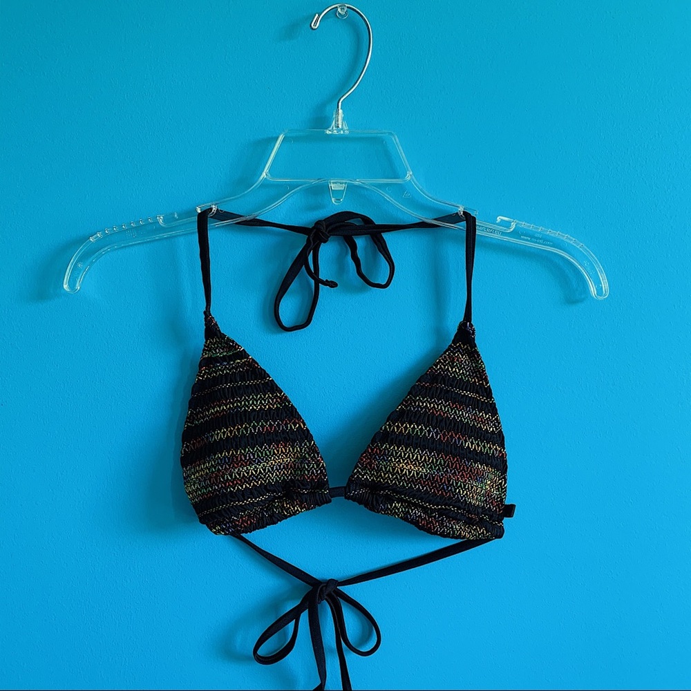 Black Tribal & Rainbow ZigZag Print Bikini Top